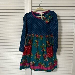 Matilda Jane Moments With You Merry Merry Dress Long Sleeve Floral Dot Size 4